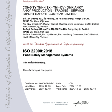 CHỨNG NHẬN QUỐC TẾ ISO 22000